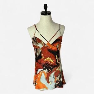 NEW Urban Outfitters Marble Print Mini Dress Orange Red Brown Strappy Women's M